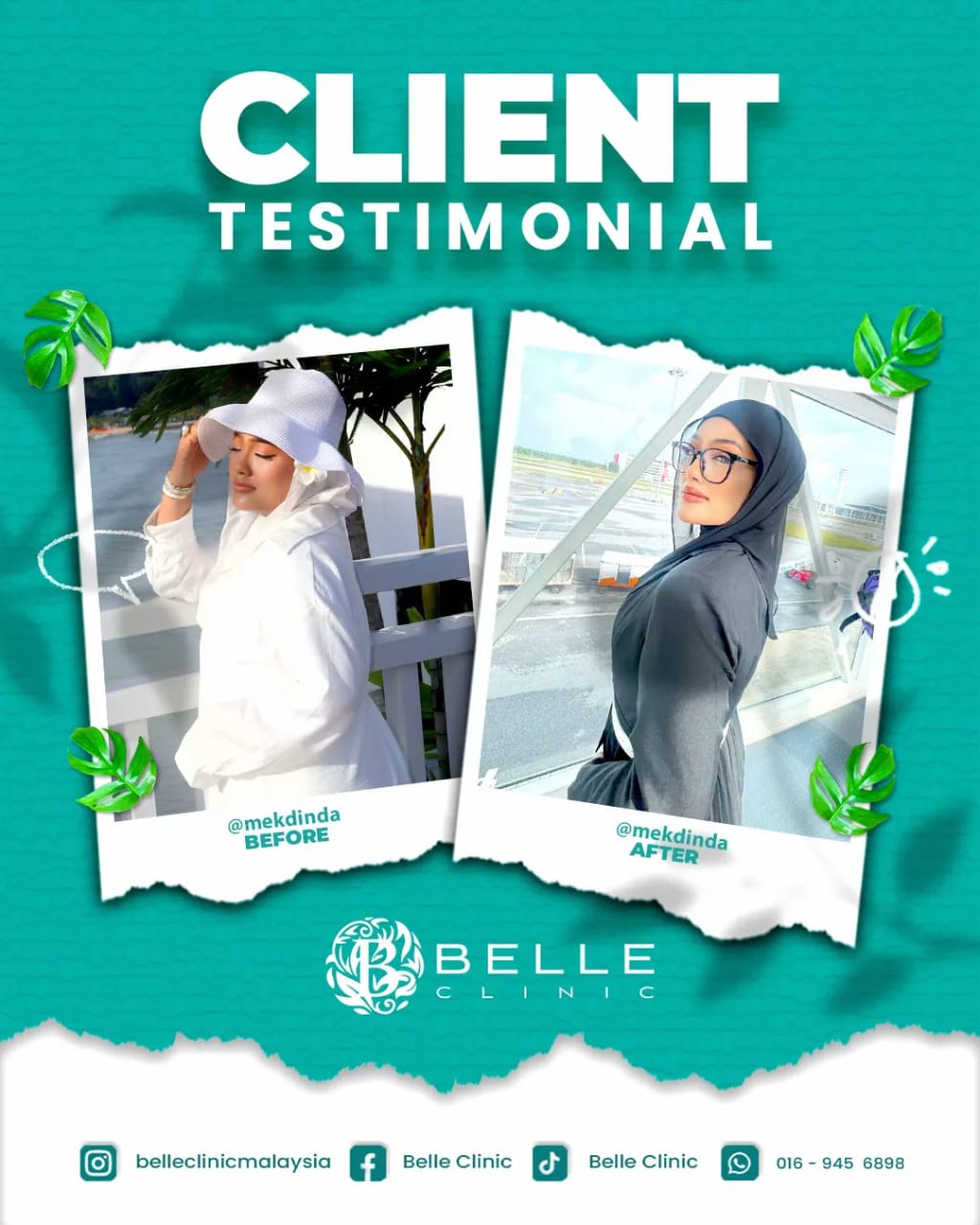 Testimoni pelanggan @mekdinda, sebelum dan selepas